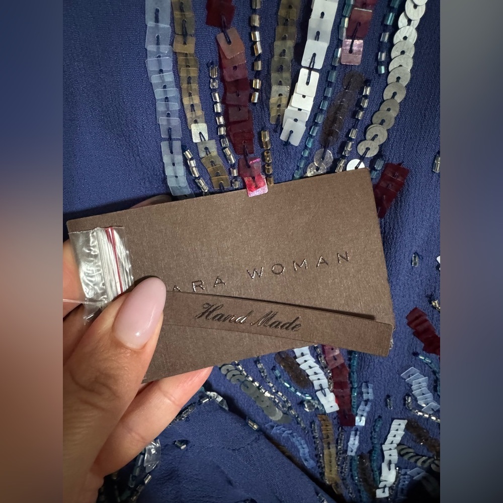 Zara Embellished Blue Dress with Sequin Design - Picture 4 of 10